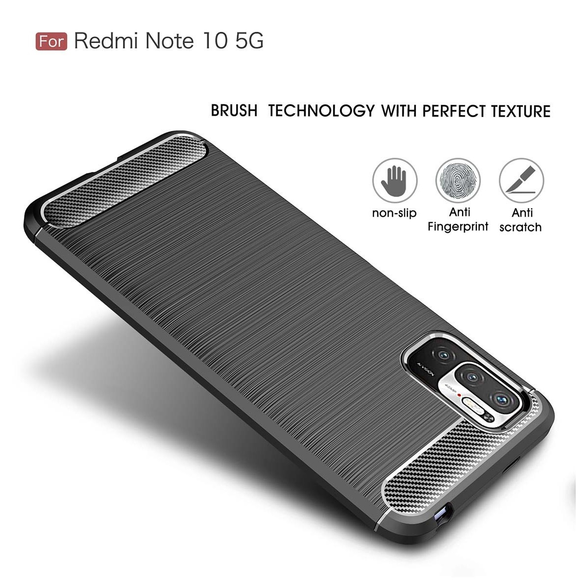 Funda Gel Tpu Tipo Carbon Negra para Xiaomi Redmi Note 10 5G / POCO M3 Pro 5G