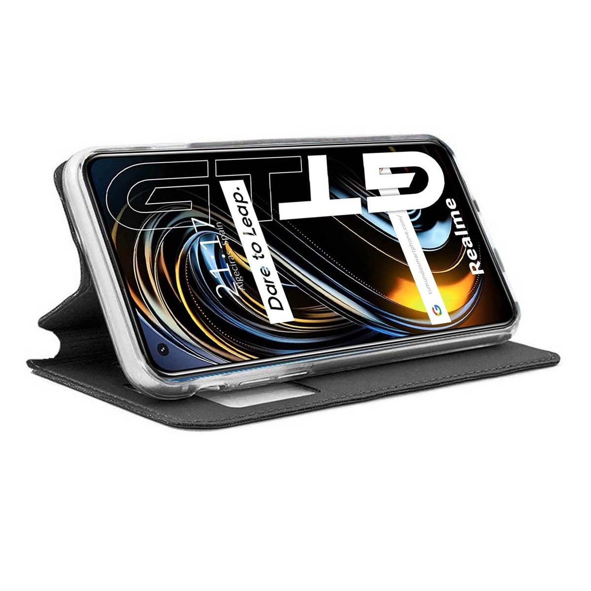 Funda Libro Soporte con Ventana para Realme GT 5G color Negra