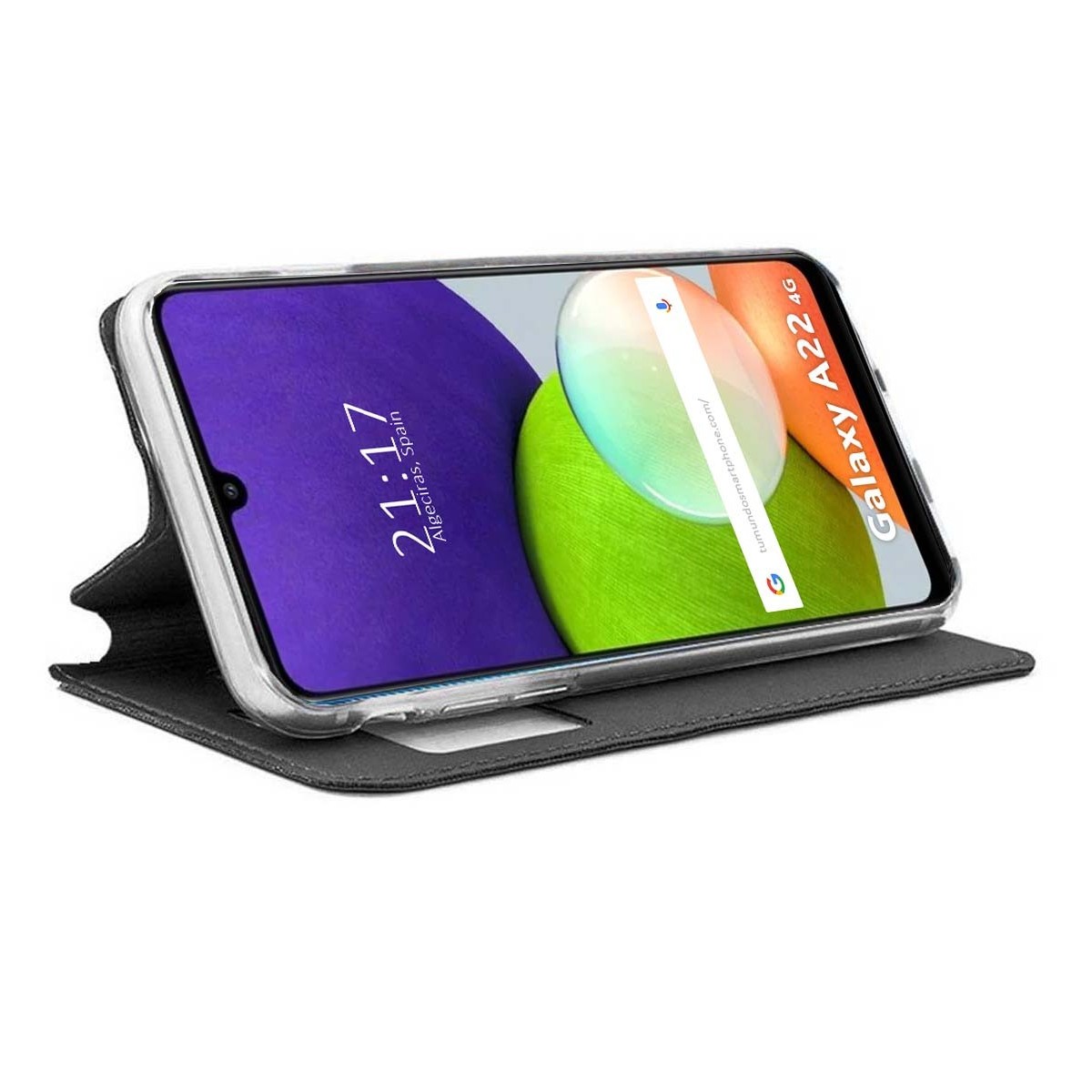 Funda Libro Soporte con Ventana para Samsung Galaxy A22 4G / M22 color Negra