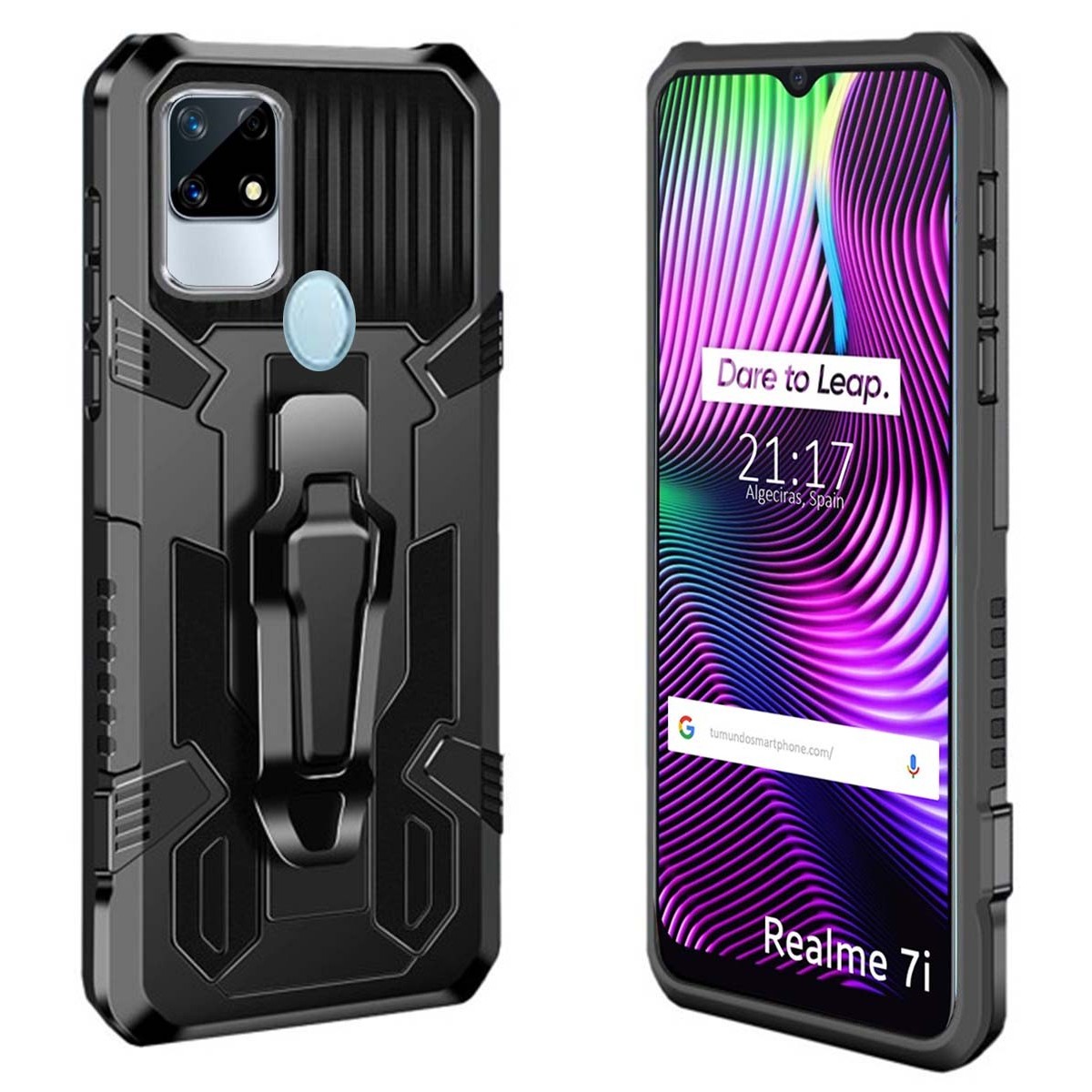 Funda Tough Armor Negra con Clip Magnético para Realme 7i / Narzo 30A