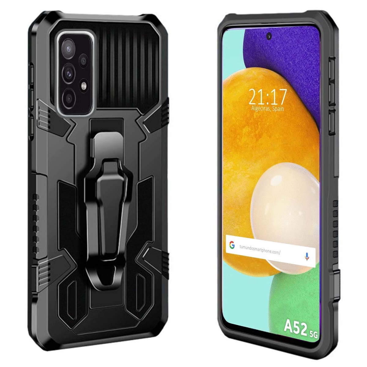 Funda Tough Armor Negra con Clip Magnético para Samsung Galaxy A52 / A52 5G / A52s 5G