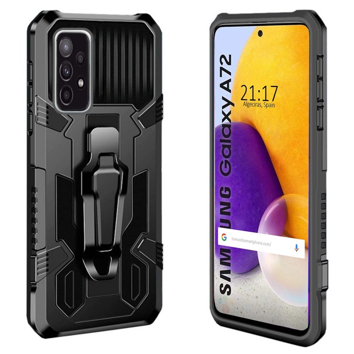 Funda Tough Armor Negra con Clip Magnético para Samsung Galaxy A72