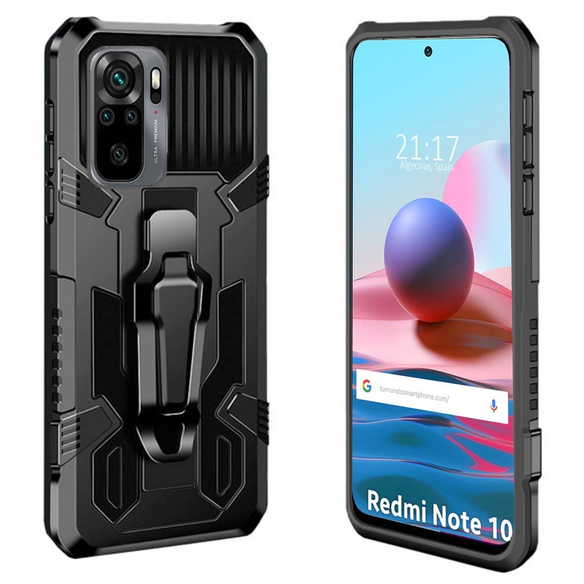 Funda Tough Armor Negra con Clip Magnético para Xiaomi Redmi Note 10 / 10S