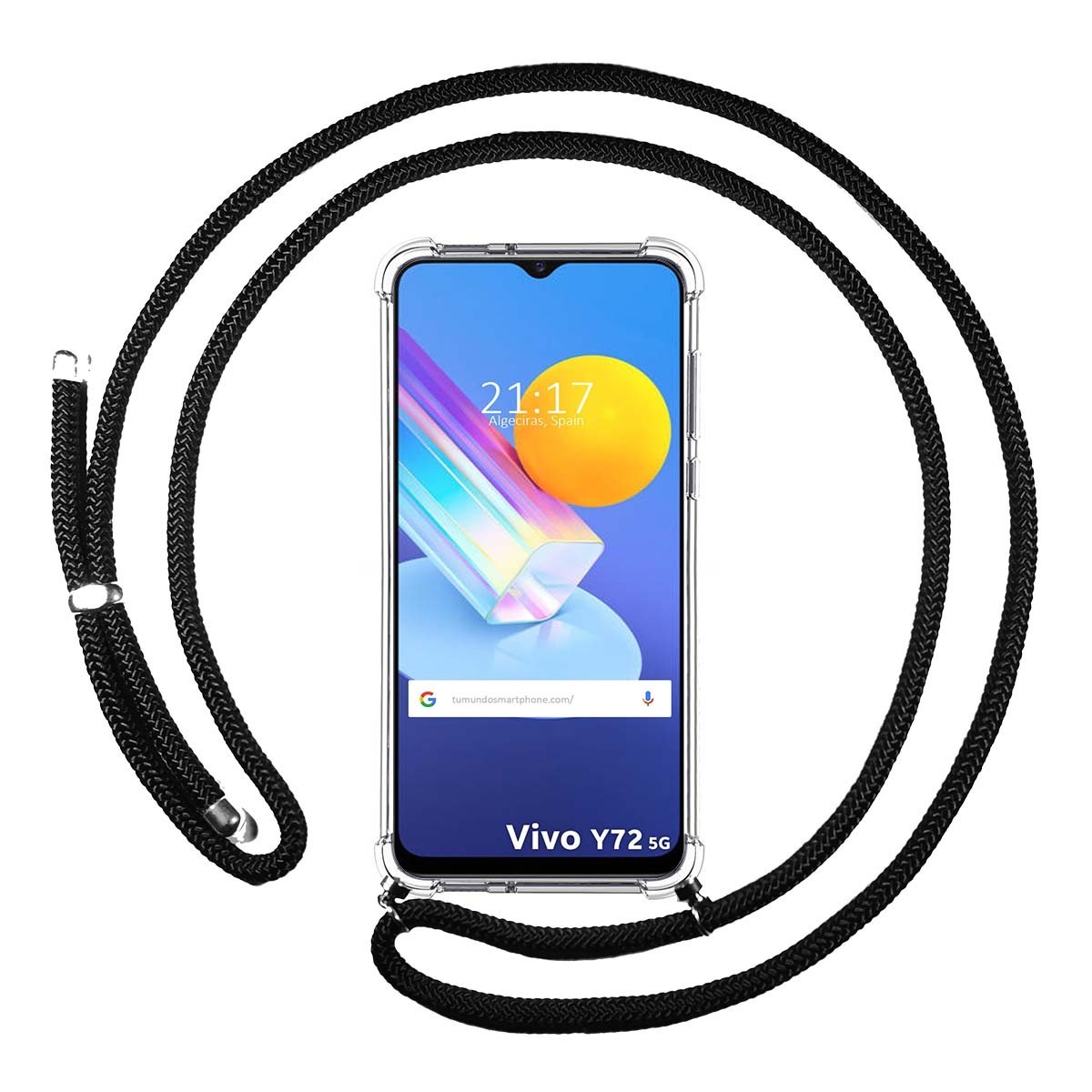 Funda Colgante Transparente para Vivo Y52 5G / Y72 5G con Cordon Negro