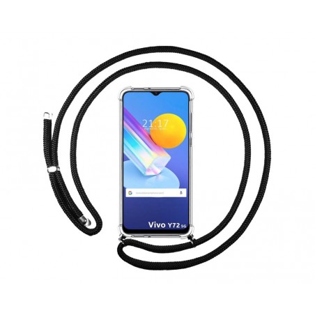 Funda Colgante Transparente para Vivo Y52 5G / Y72 5G con Cordon Negro