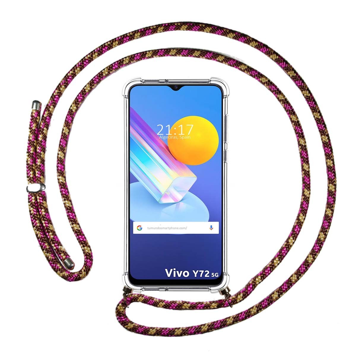 Funda Colgante Transparente para Vivo Y52 5G / Y72 5G con Cordon Rosa / Dorado