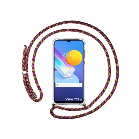 Funda Colgante Transparente para Vivo Y52 5G / Y72 5G con Cordon Rosa / Dorado