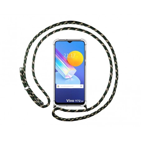 Funda Colgante Transparente para Vivo Y52 5G / Y72 5G con Cordon Verde / Dorado
