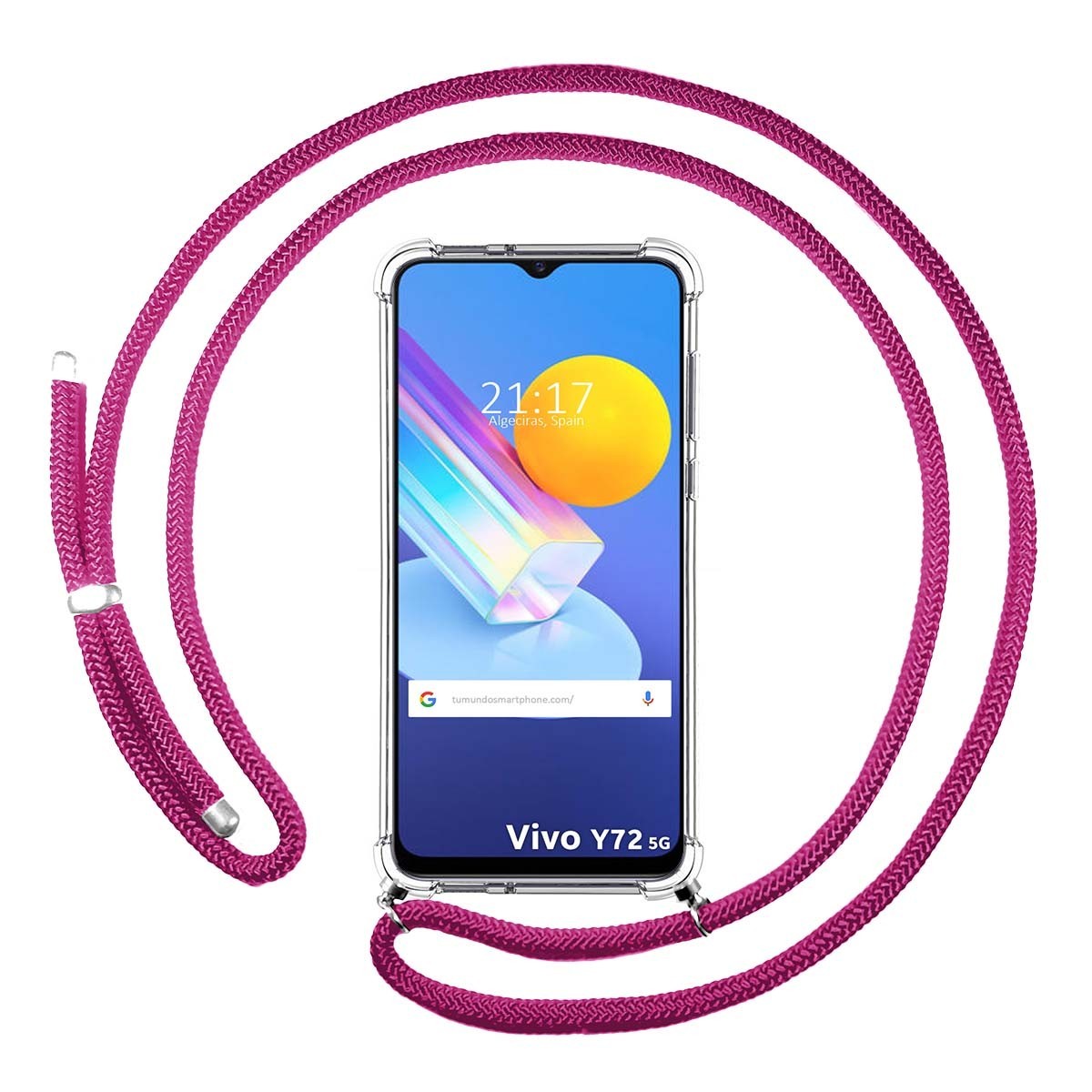 Funda Colgante Transparente para Vivo Y52 5G / Y72 5G con Cordon Rosa Fucsia