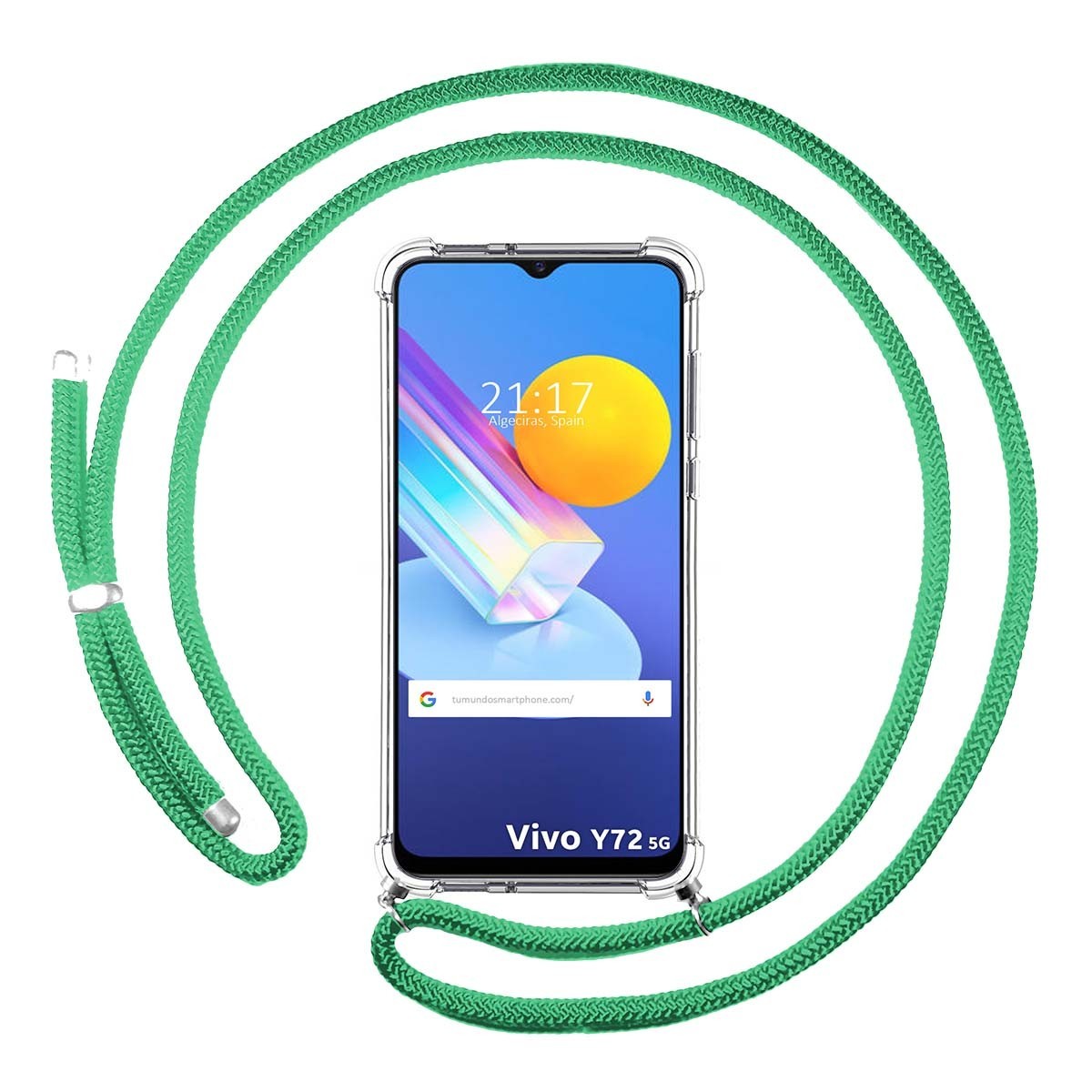 Funda Colgante Transparente para Vivo Y52 5G / Y72 5G con Cordon Verde Agua