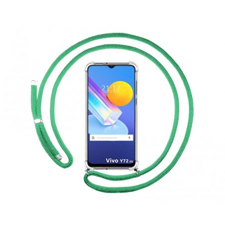 Funda Colgante Transparente para Vivo Y52 5G / Y72 5G con Cordon Verde Agua