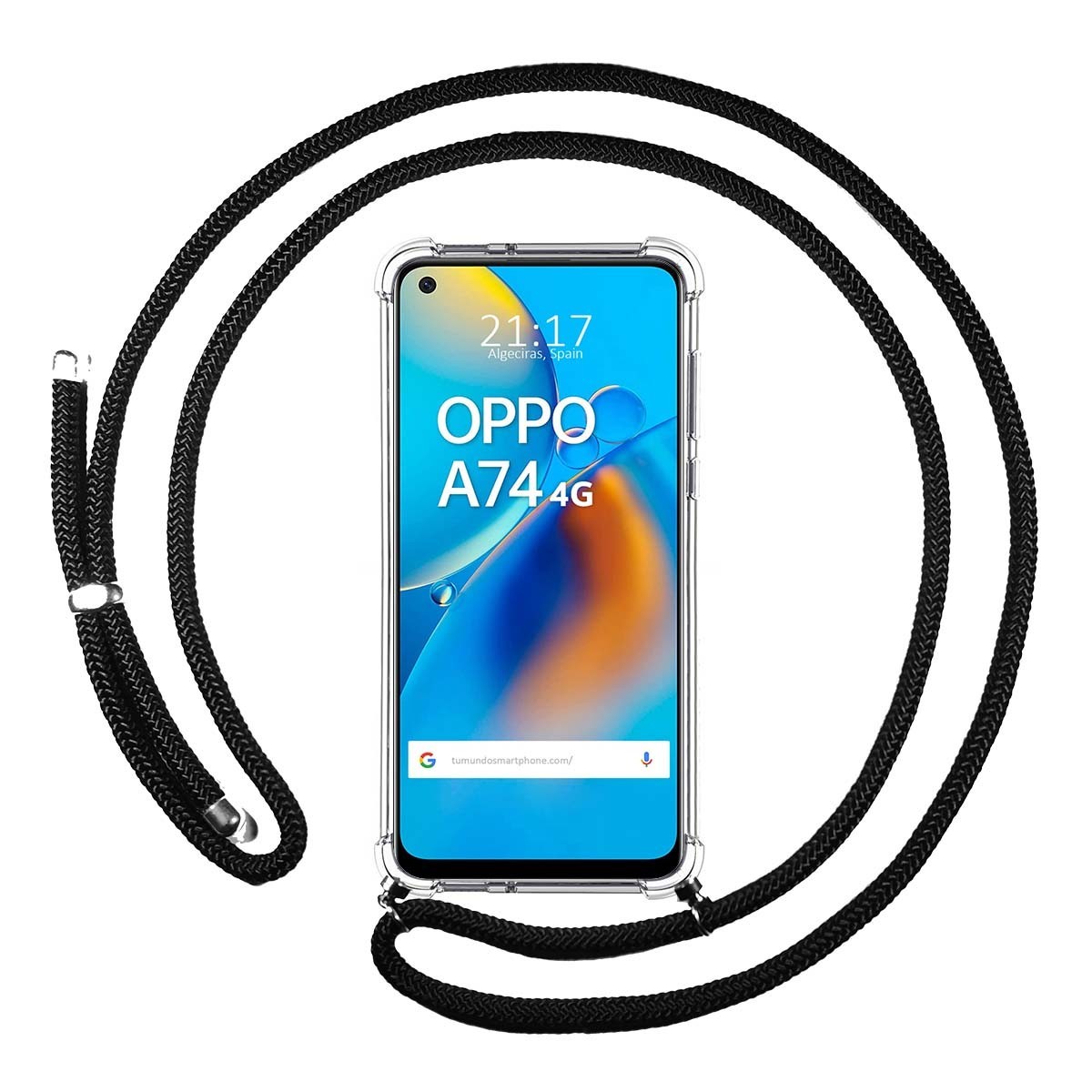 Funda Colgante Transparente para Oppo A74 4G con Cordon Negro