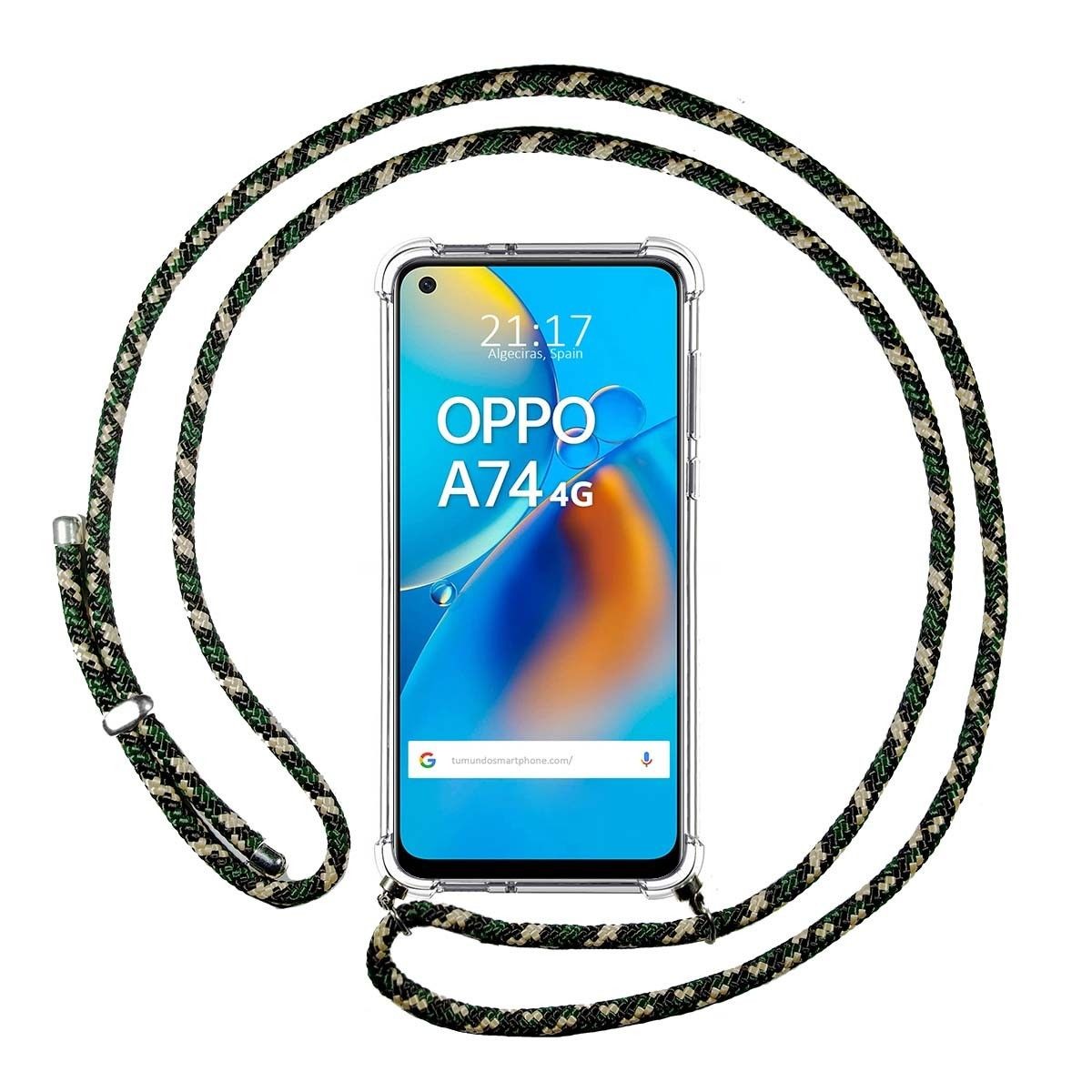 Funda Colgante Transparente para Oppo A74 4G con Cordon Verde / Dorado
