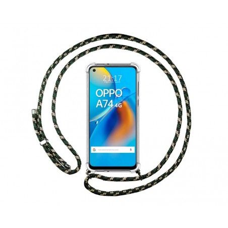 Funda Colgante Transparente para Oppo A74 4G con Cordon Verde / Dorado