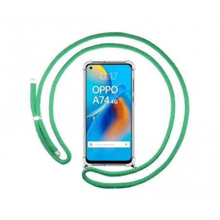 Funda Colgante Transparente para Oppo A74 4G con Cordon Verde Agua