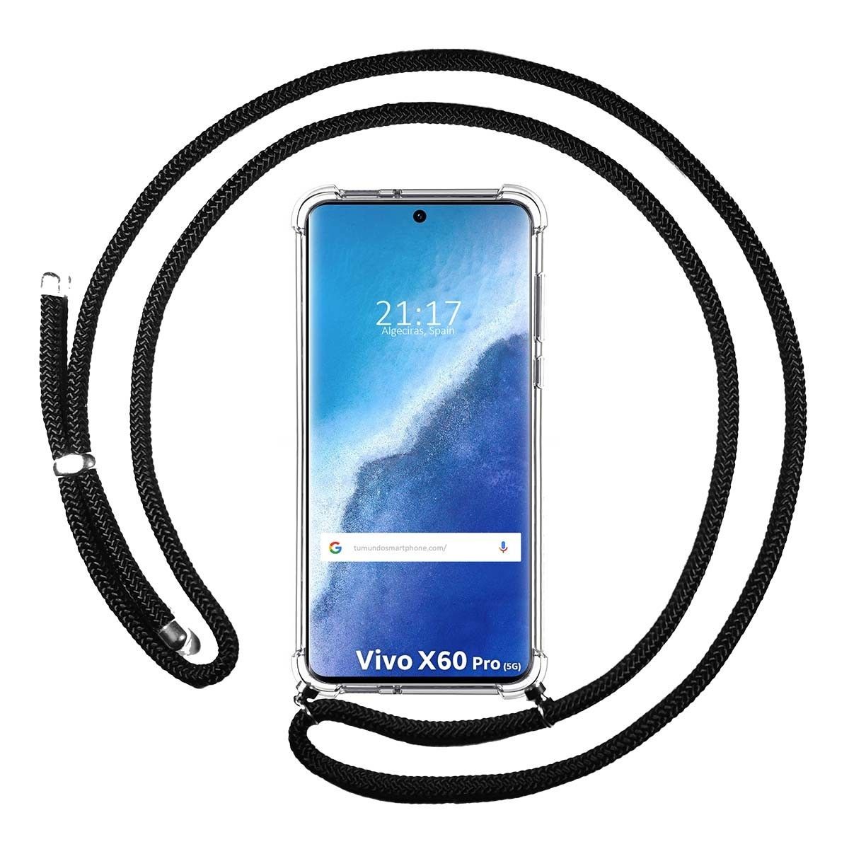Funda Colgante Transparente para Vivo X60 Pro 5G con Cordon Negro