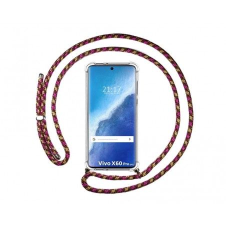 Funda Colgante Transparente para Vivo X60 Pro 5G con Cordon Rosa / Dorado
