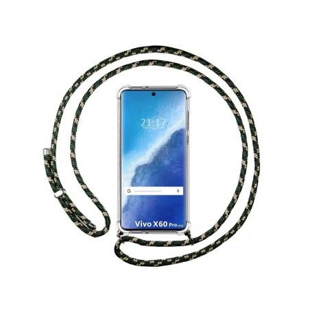Funda Colgante Transparente para Vivo X60 Pro 5G con Cordon Verde / Dorado