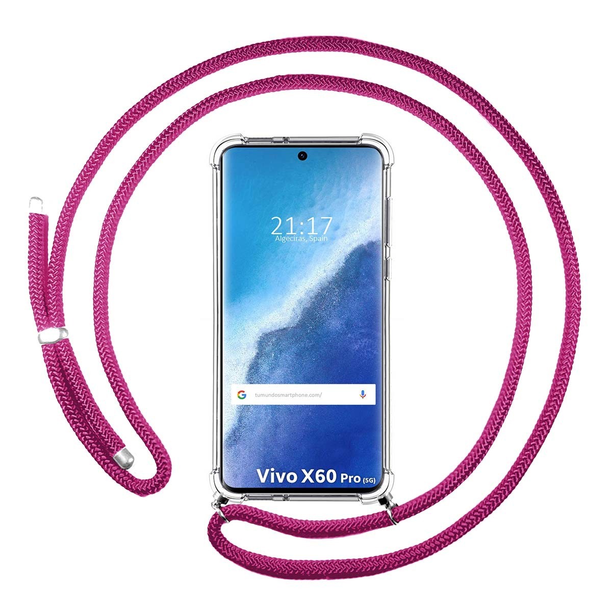 Funda Colgante Transparente para Vivo X60 Pro 5G con Cordon Rosa Fucsia