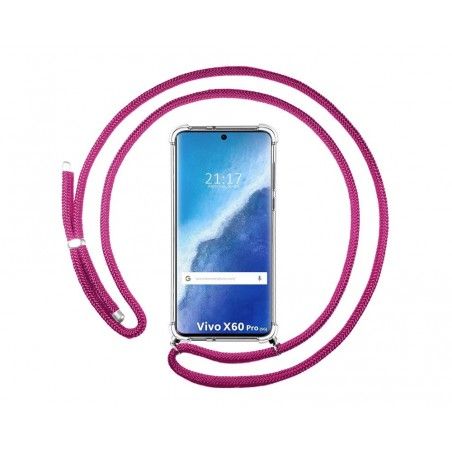 Funda Colgante Transparente para Vivo X60 Pro 5G con Cordon Rosa Fucsia