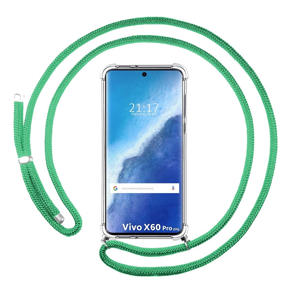 Funda Colgante Transparente para Vivo X60 Pro 5G con Cordon Verde Agua