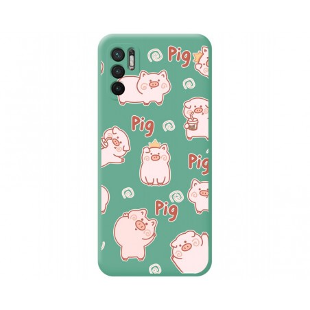 Funda Silicona Líquida Verde para Xiaomi Redmi Note 10 5G / POCO M3 Pro 5G diseño Cerdos Dibujos