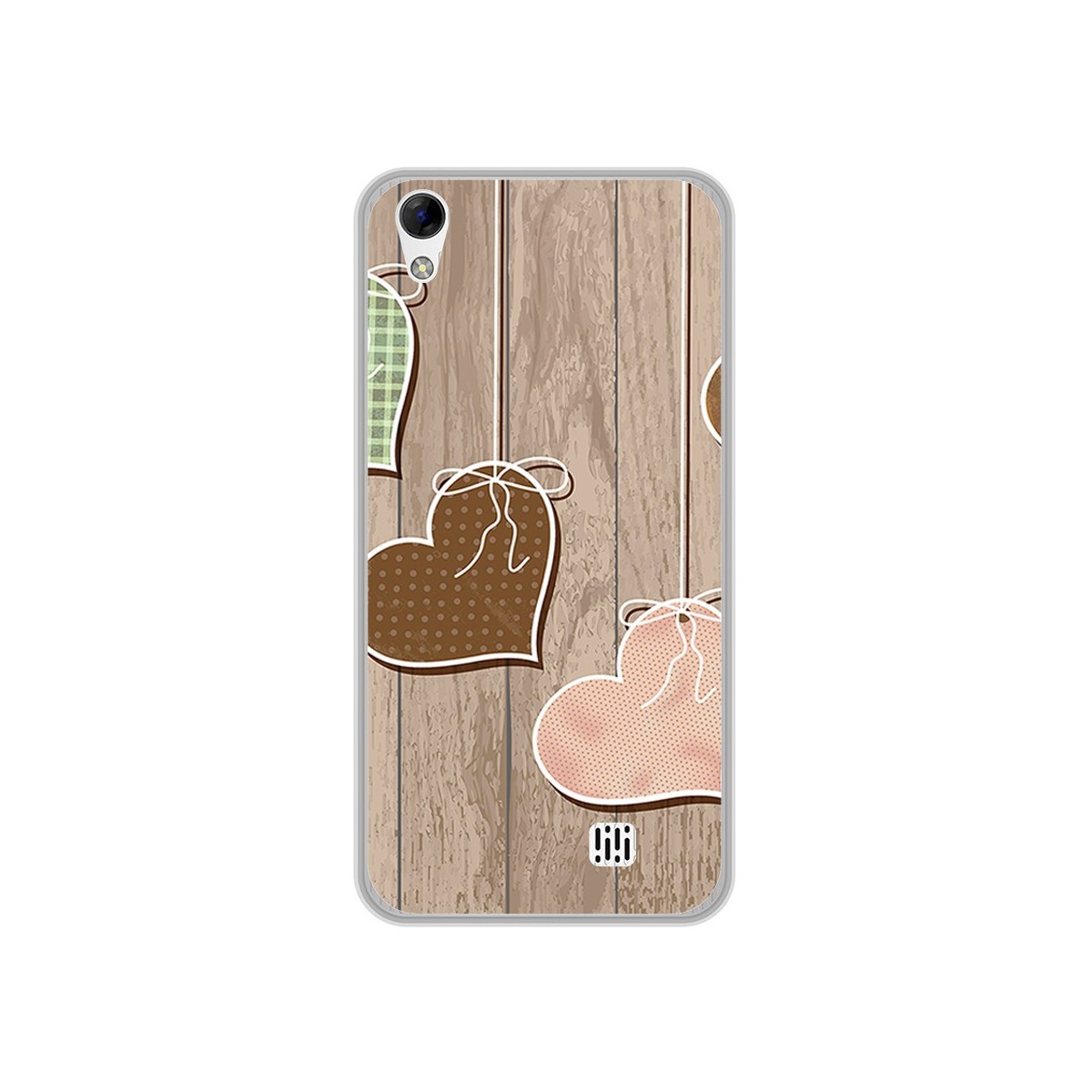 Funda Gel Tpu para Homtom HT16 / HT16 Pro Diseño Corazones Madera Dibujos