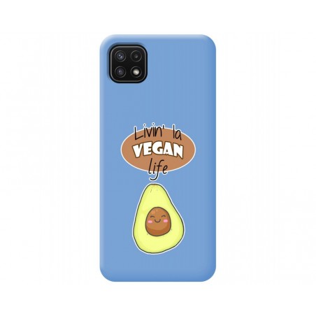 Funda Silicona Líquida Azul para Samsung Galaxy A22 5G diseño Vegan Life Dibujos