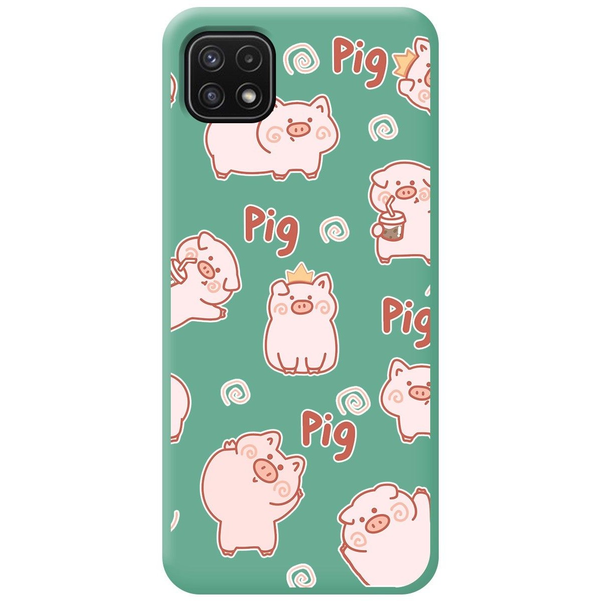 Funda Silicona Líquida Verde para Samsung Galaxy A22 5G diseño Cerdos Dibujos