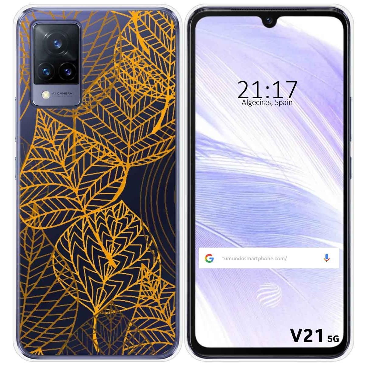 Funda Silicona Transparente para Vivo V21 5G diseño Hojas Dibujos