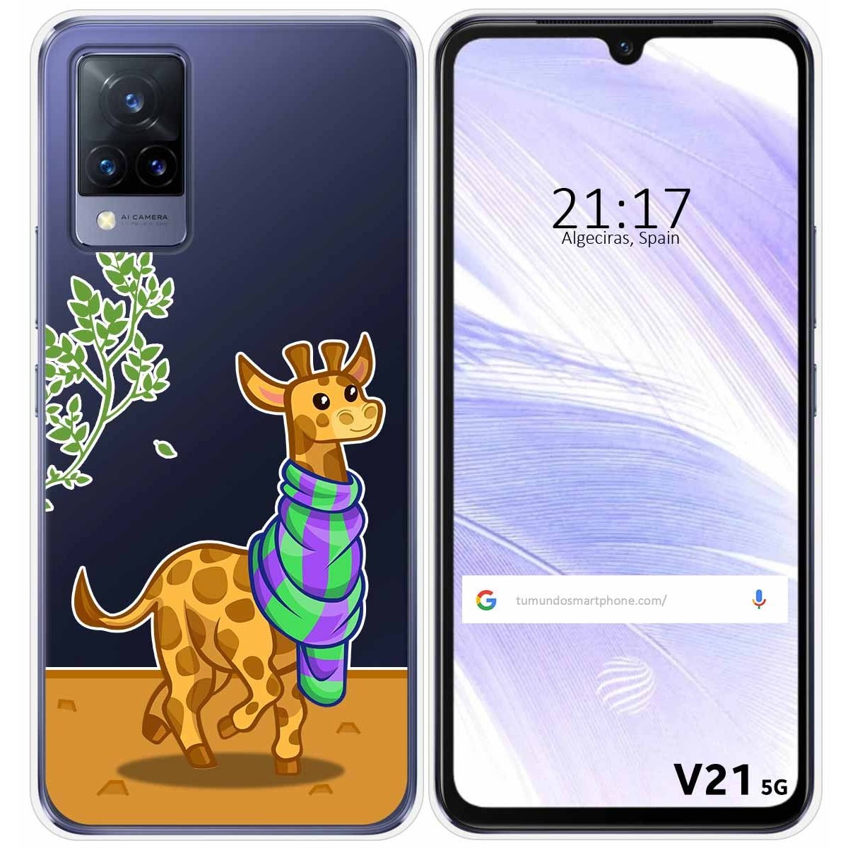 Funda Silicona Transparente para Vivo V21 5G diseño Jirafa Dibujos