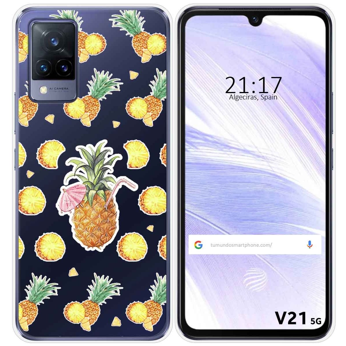 Funda Silicona Transparente para Vivo V21 5G diseño Piña Dibujos