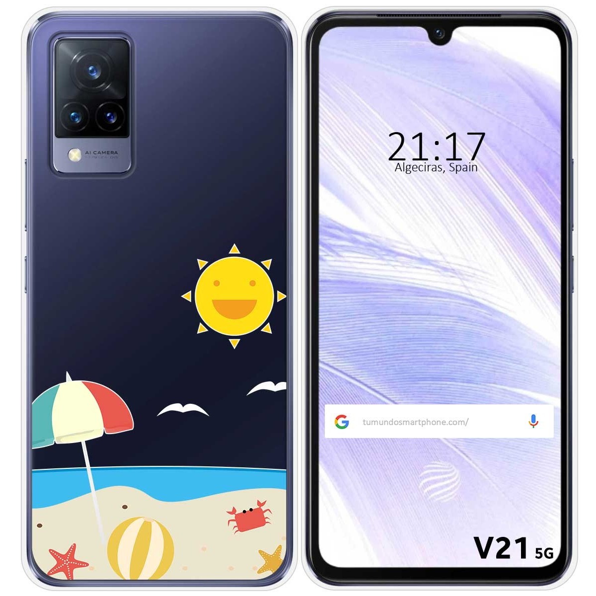 Funda Silicona Transparente para Vivo V21 5G diseño Playa Dibujos