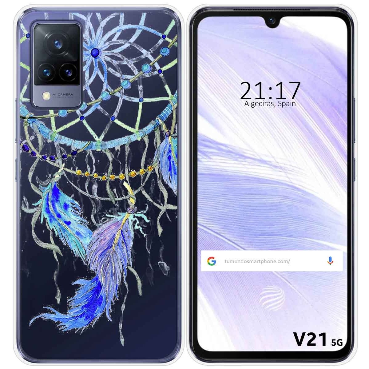 Funda Silicona Transparente para Vivo V21 5G diseño Plumas Dibujos