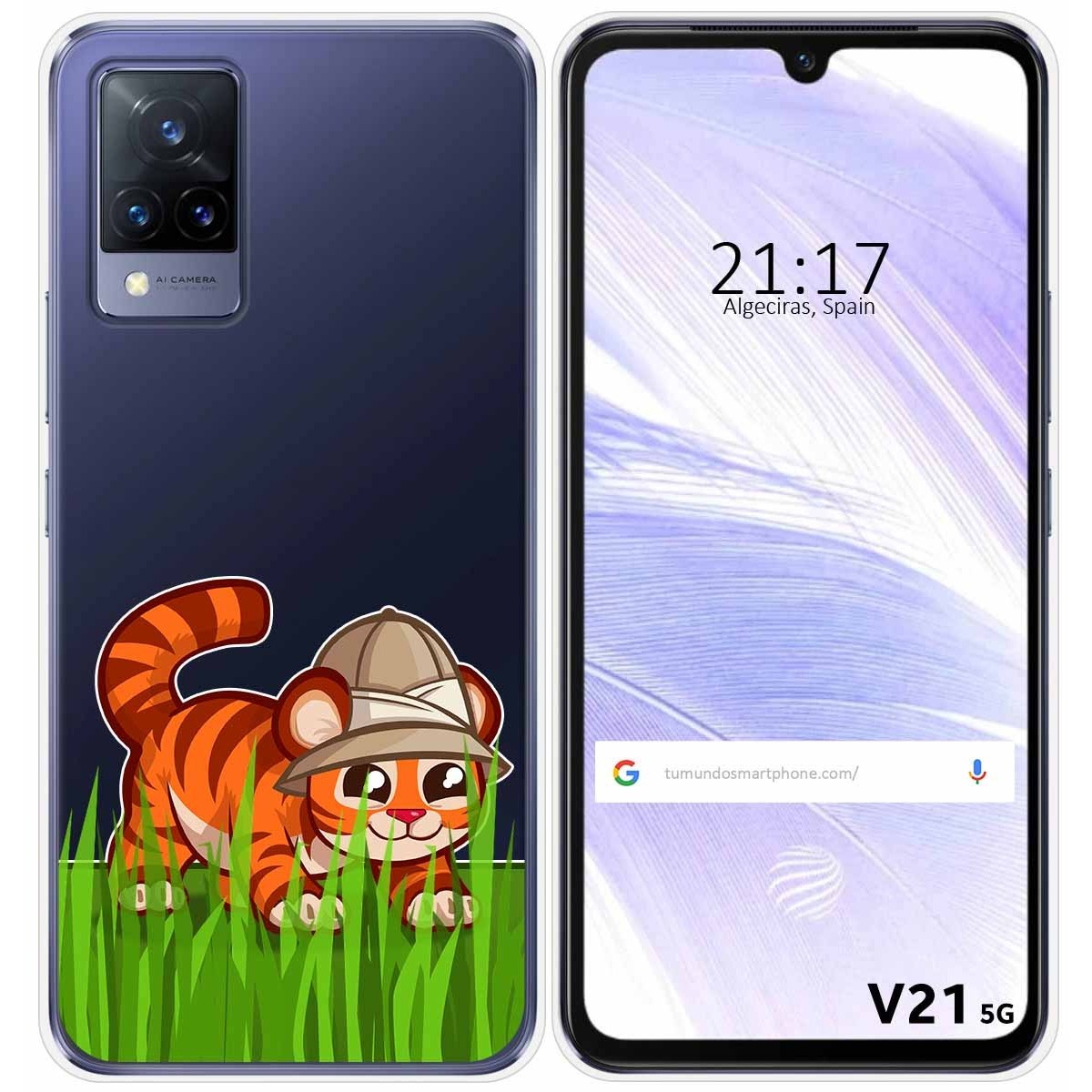 Funda Silicona Transparente para Vivo V21 5G diseño Tigre Dibujos