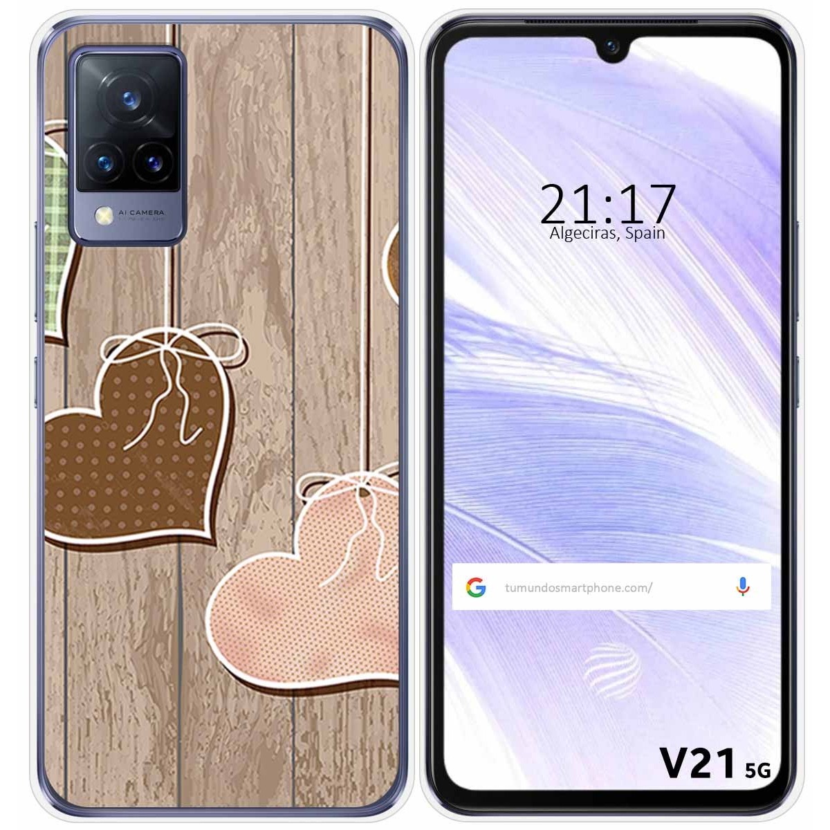 Funda Silicona para Vivo V21 5G diseño Corazones Madera Dibujos