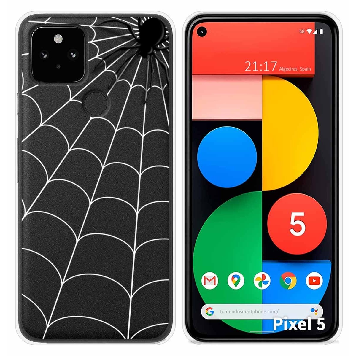 Funda Silicona Transparente para Google Pixel 5 5G diseño Araña Dibujos