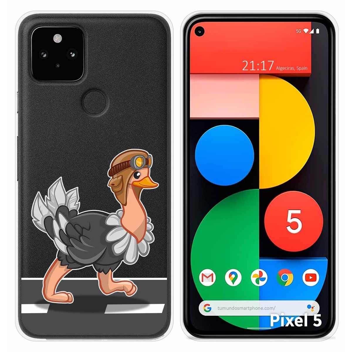 Funda Silicona Transparente para Google Pixel 5 5G diseño Avestruz Dibujos
