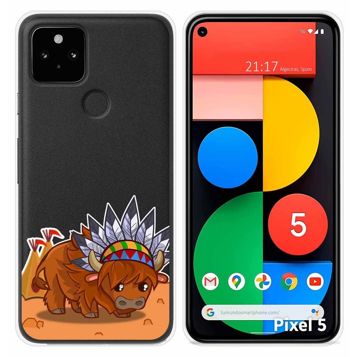 Funda Silicona Transparente para Google Pixel 5 5G diseño Bufalo Dibujos