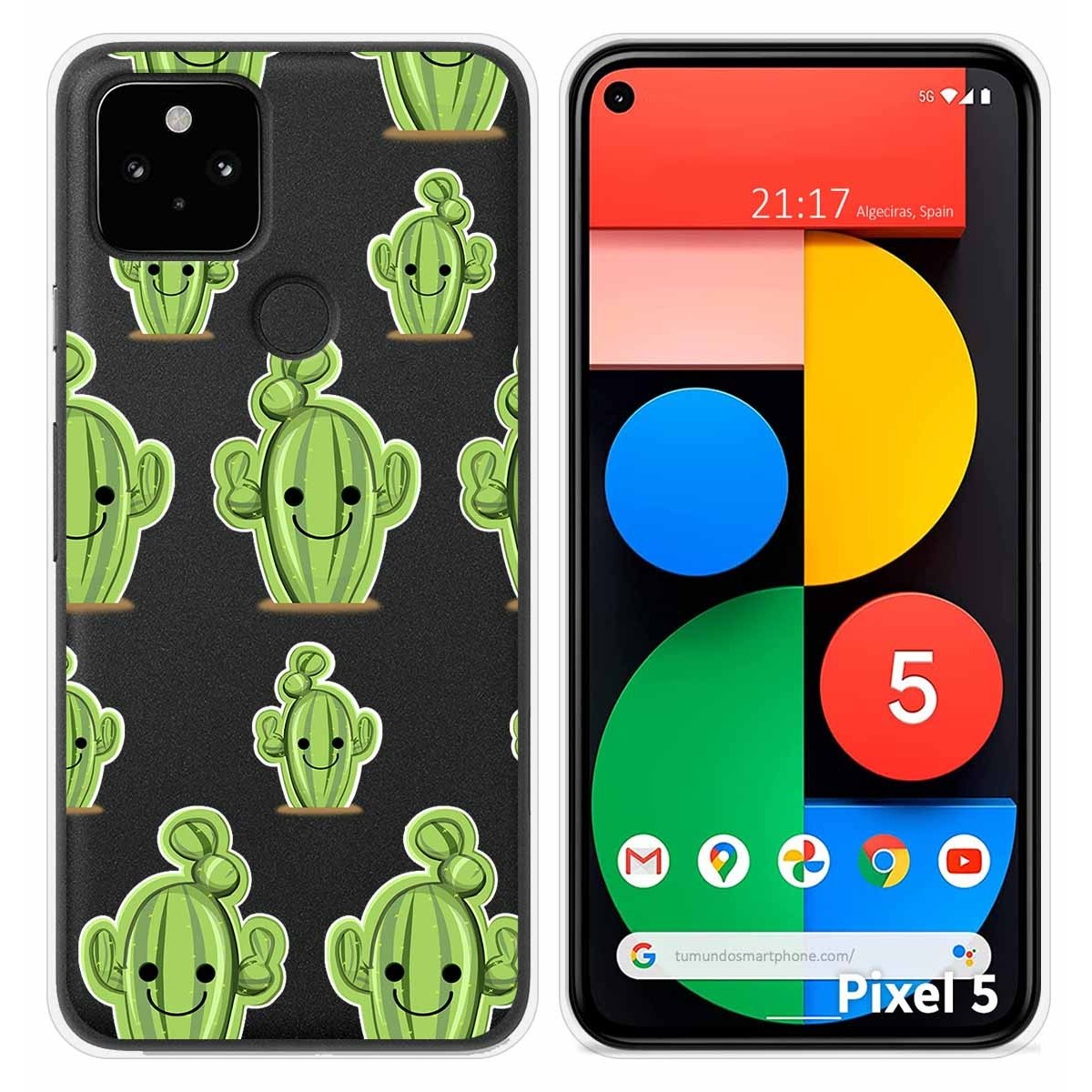 Funda Silicona Transparente para Google Pixel 5 5G diseño Cactus Dibujos