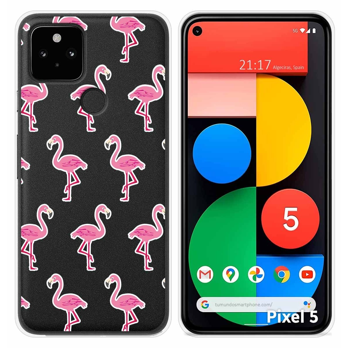 Funda Silicona Transparente para Google Pixel 5 5G diseño Flamenco Dibujos