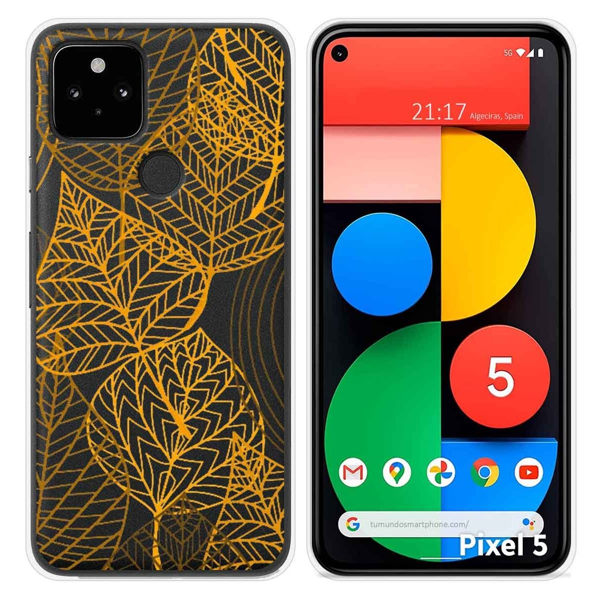 Funda Silicona Transparente para Google Pixel 5 5G diseño Hojas Dibujos