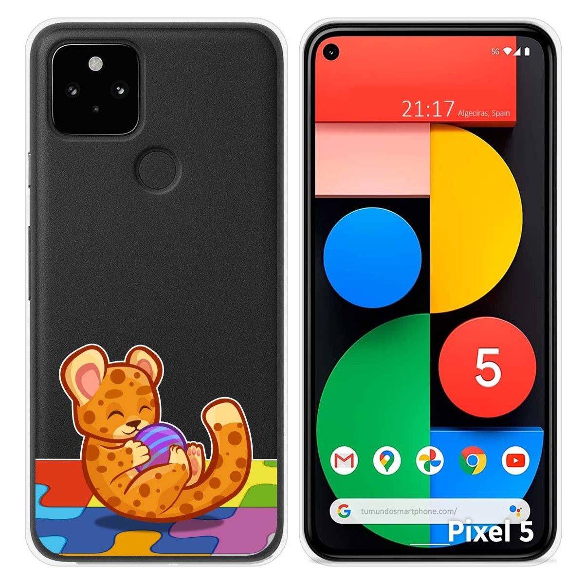 Funda Silicona Transparente para Google Pixel 5 5G diseño Leopardo Dibujos