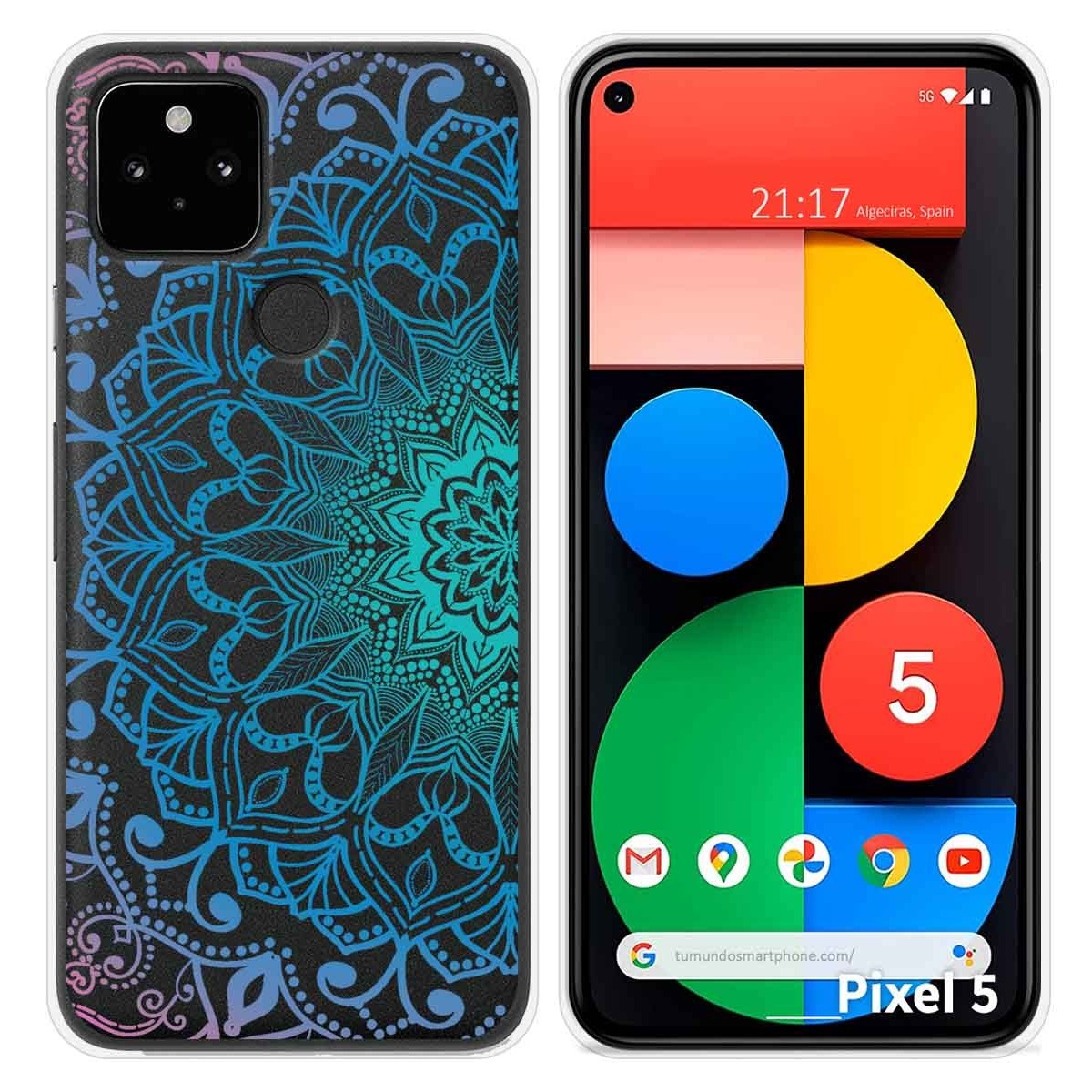 Funda Silicona Transparente para Google Pixel 5 5G diseño Mandala Dibujos