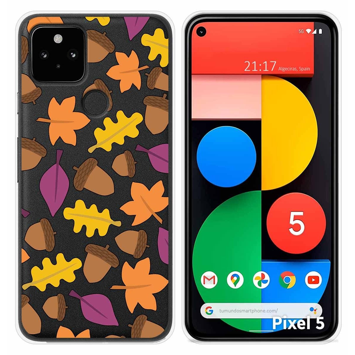 Funda Silicona Transparente para Google Pixel 5 5G diseño Otoño Dibujos