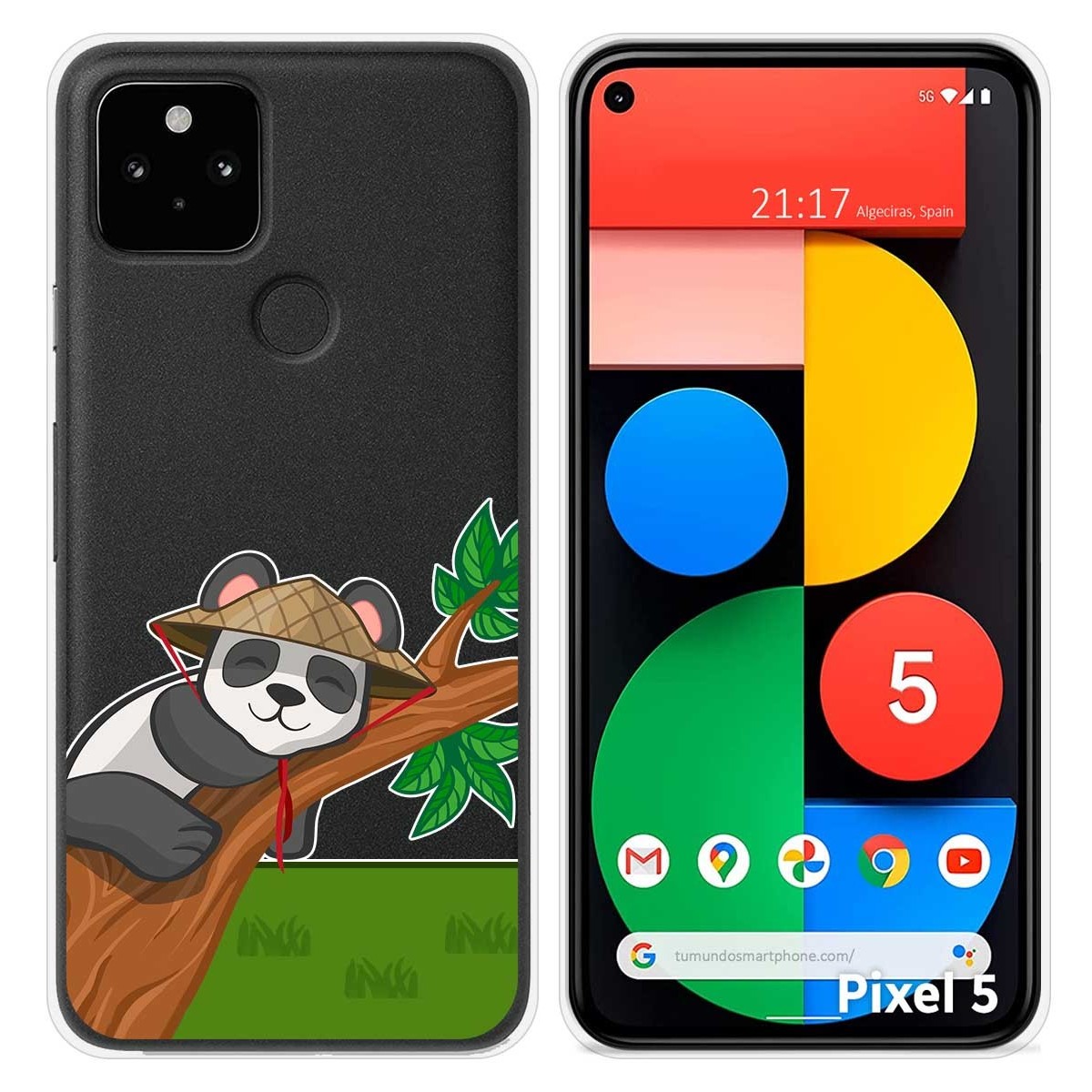 Funda Silicona Transparente para Google Pixel 5 5G diseño Panda Dibujos