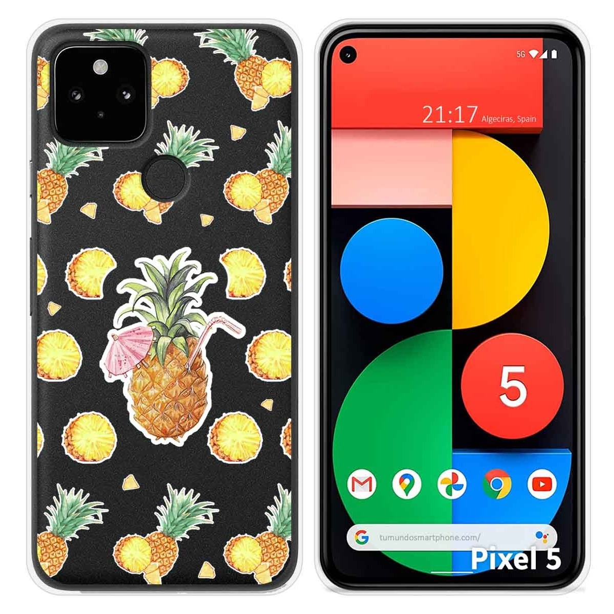 Funda Silicona Transparente para Google Pixel 5 5G diseño Piña Dibujos