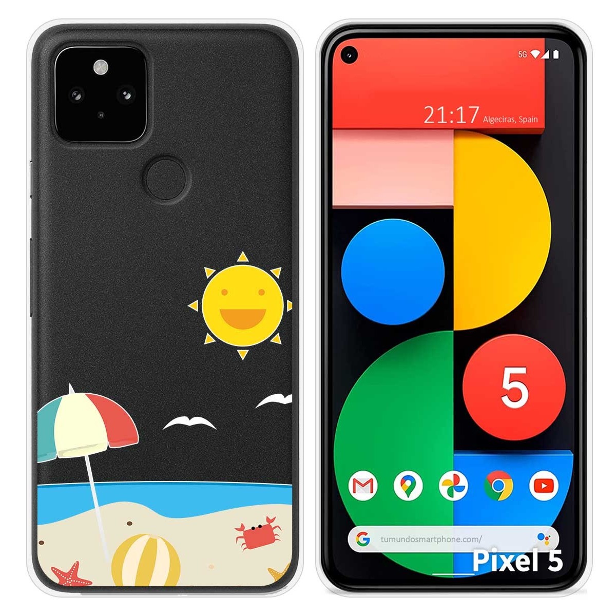Funda Silicona Transparente para Google Pixel 5 5G diseño Playa Dibujos