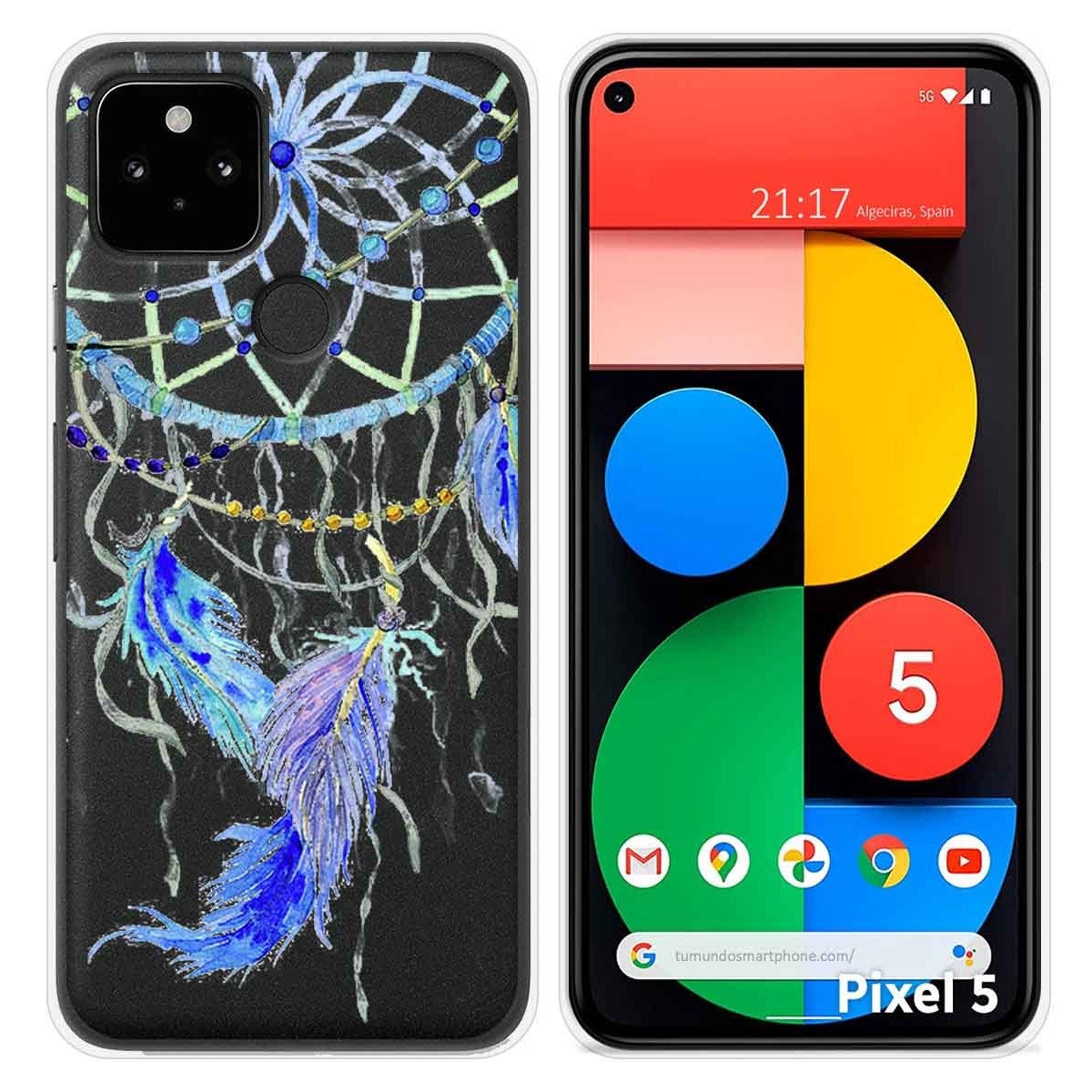 Funda Silicona Transparente para Google Pixel 5 5G diseño Plumas Dibujos