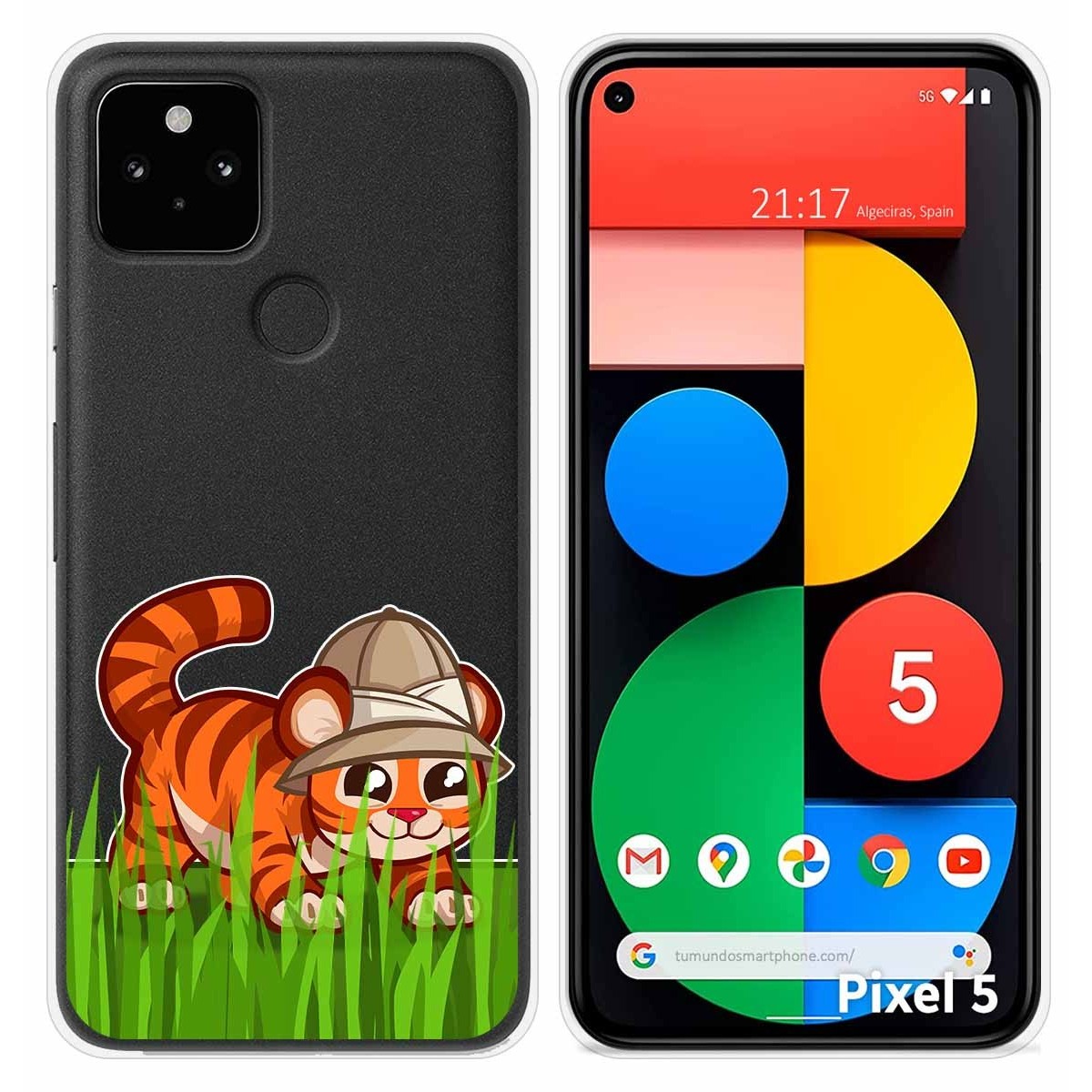 Funda Silicona Transparente para Google Pixel 5 5G diseño Tigre Dibujos